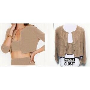 Reformation XL Beige Janice Cardigan Crop Top Set NWT $198